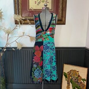 Desigual Y2K Bohemian Floral Patchwork Embroidered Colorful Dress - Sz L 💛🎀